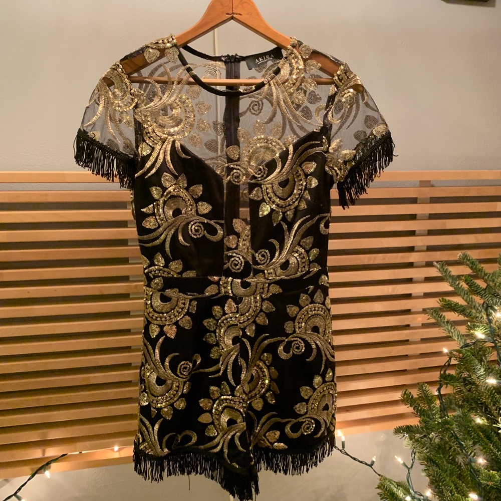 Golden Embroidered Flare Romper